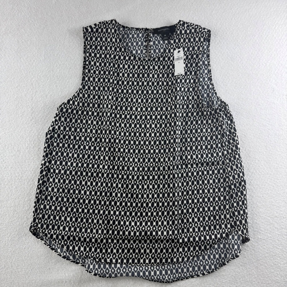 Banana Republic Womens Black White Geometric Diamond Sleeveless Shell Top M NWT